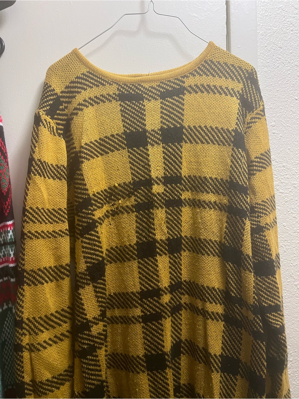 Women’s Yellow Plaid Crewneck Sweater dress